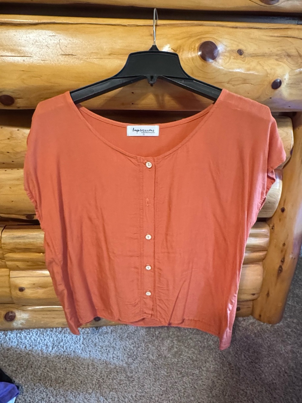 Impressions Women's Rust Button-Front Short Sleeve Top